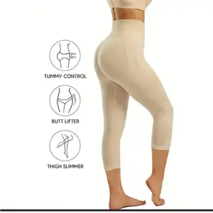 Plain Hip Lift Comfort Stretch Shaping Pants, High Waist and Abdomen Control Breathable Capri Tights, Women's Underwear and Shapewear Nylon Womenswear Fabric Compression Solid Medium Knitting Cropped  No:0702x