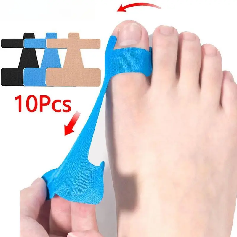 10-Pack Pre-Cut Kinesiology Sports Tape Strips (9.3*9cm) - Bunion Corrector, Anti-Sensitive Big Toe Straightener for Pain Relief, Long-Lasting Results & Support, Ideal for Athletes & Daily Fixed Wear, Pre-Cut Strips, Precut Kinesiology Sports Tapes