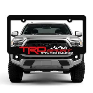 2-Pack TRD-Style Black Metal License Plate Frames for Toyota Tacoma, Tundra, 4Runner, RAV4, Highlander – Off-Road Racing Look w/ Mounting Brackets