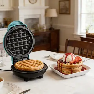 ISUNMEA Electric Nonstick 4.5-inch Mini Waffle Maker, Belgian Waffles, Compact Design, Hash Browns, Keto, Snacks, Sandwich, Eggs, Easy to Clean, Mint