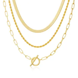 Tewiky 14K Gold-Plated Layered Toggle Necklaces for Women: Dainty LinkChain Necklaces Paperclip Cuban Rope Adjustable ChokerT-Bar Toggle Clasp Chunky Necklace For Valentine's Daygifts Trendy Jewelry