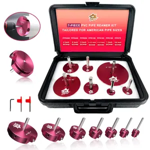 RESHARK PVC Pipe Reamer kit - 7 Sizes with Tungsten Carbide Blades - Video Tutorial + User Guide - PVC Fitting Saver for Plumbing - Tool Sizes:0.75+1.25+1+1.5+2+3+4 Inch+2 spare inserts