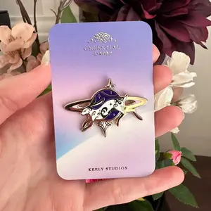 Gold Celestial Garden Leaping Cosmic Hare Hard Enamel Pin - Magical Galaxy Theme Enamel Pin - Bunny Enamel Pin - Keely Studios