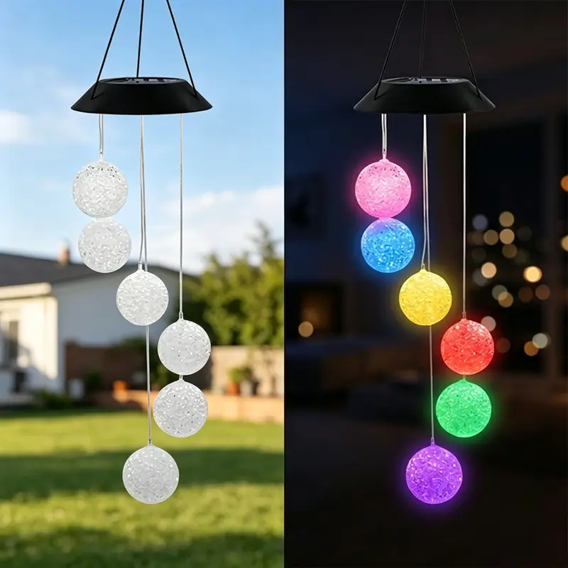 Color changing wind chime solar circular light, outdoor waterproof hanging LED decorative light, very suitable for garden gatherings, terraces, porch home decoration wind chimes