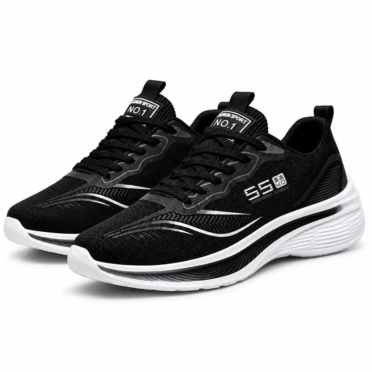 Men's Gradient Knit Fabric Athletic Casual Trainers - Lightweight, Breathable, Cushioned Laces, PVC Sole Fitness Running Shoes for Gym Sessions, Jogging