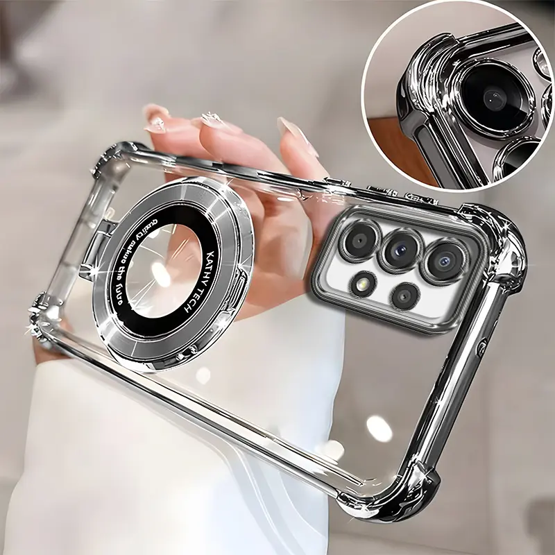 Suitable for [Galaxy A52] high-end phone case🥰, Electroplated Luxury Clear Phone Case with Ring Stand Holder 4-Corner Shockproof Camera Protective Cover 952