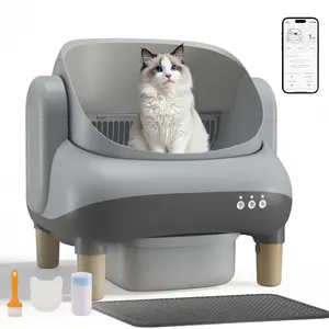 Comhoma Smart Self-Cleaning Litter Box with App Control, Triple Anti-Pinch Safety, Large 76L Drum & 11L Waste Bin, Automatic & Manual Modes, Aesthetic Wood Grain Legs for Modern Home