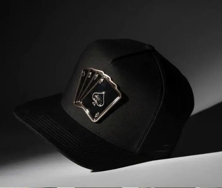 Ace Playing Cards Metal Emblem Snapback Hat | Flat Brim Baseball Cap | Poker Style Streetwear | Adjustable Unisex Cap