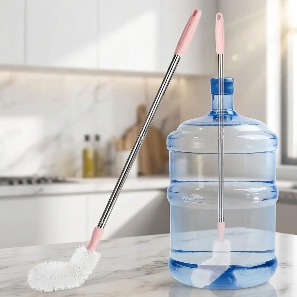 2 Pack Extra Long 29.5 Inch Stainless Steel Bottle Cleaning Brush, Bendable Nylon Bristles, 360° Scrub Cleaner for 5 Gallon Water Buckets, Large Tanks & Wide Mouth Bottles with Opening Over 1.7 Inches