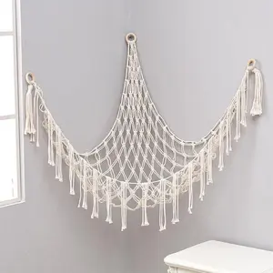 Plush Toy Net, 1 Count Hand-woven Rope Wall Mounted Triangular Toy Storage Corner Hanging Basket Organizer, Home Organizer for Living Room Bedroom Dormitory