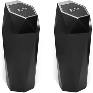 2 count  Trash Can with Lid, Mini Plastics Portable Auto Garbage Can, Small Leakproof  Design Trash Dustbin,   Rubbish Bins for Automotive , , Kitchen (Black,2)
