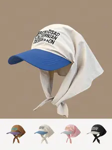 1pc Quick-Dry Patchwork Cap With Letter Embroidery & Brimmed Design Outdoor Anti-UV Neck Protection Sun Cap Suitable For Climbing, Cycling, Casual Wear, Beaches, Vacations, Daily Use