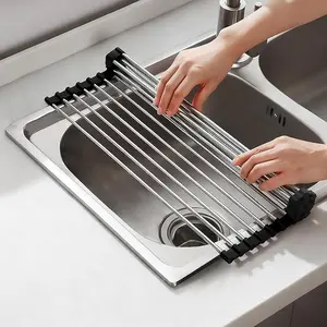 Black Roll-Up Dish Drying Rack for Kitchen, Fits Over Sink, Compact 17.5"x11.8", Space-Saving & Easy to Store
