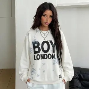 TCH-B Oversized Sweatshirt for Men and Women, White, Printed with Star Logo, Starry Print, Hip Hop Style for Spring and Autumn