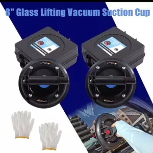 8" Heavy Duty Suction Cups to Lift Large Glass, Tile, Marble, Granite Slab windshield Industrial Vacuum Suction Lifter with Handle for Glass Lifting & Replacement, 270 lbs Load Capacity, Carrying Case (2 Pack) with Free Pair of gloves