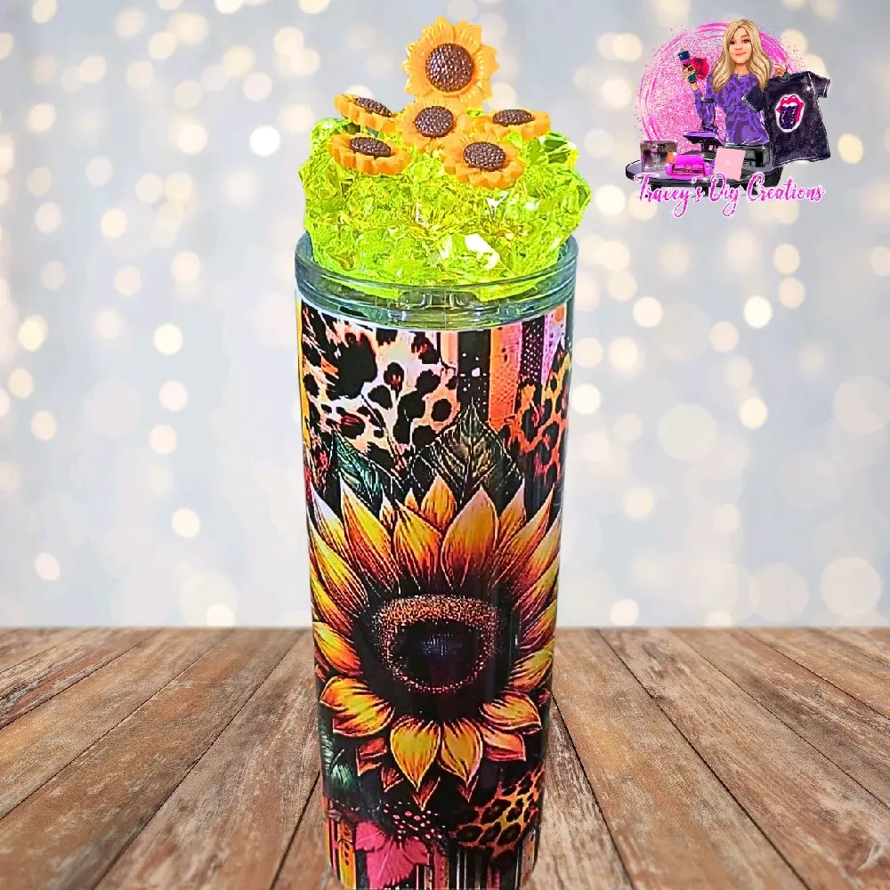 20 Oz Light Up Daisies Ice Tumbler With Removable Magnetic Lid Sunflower Design Perfect For On The Go Drinks