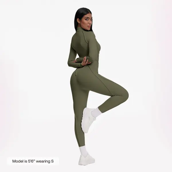 BetterMe Women's Khaki Green Basic Closed-Back Catsuit - Polyester-Spandex Polyester Blend, Contoured Shape Fit, Soft Fabric for Gym & Everyday Womenswear
