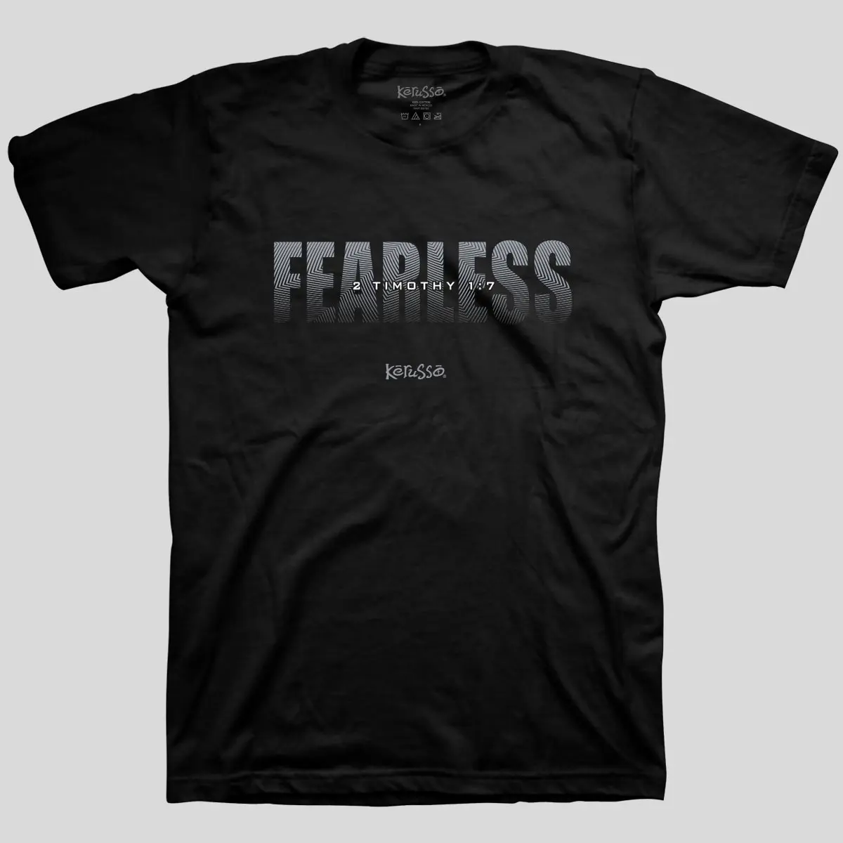 Kerusso Men's Fearless Christian Tshirt, Classic Fit Shortsleeve Graphic Tee in 100% Cotton, Christian Clothing with 2 Timothy 1:7 Verse, Crew Neck, Double Stitching, Casual, Faith-Based Fashion