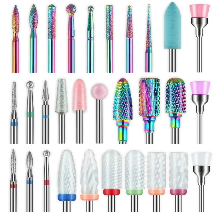 30Pcs Nail Drill Bits Set: 3/32 Inch Carbide Cuticle Ceramic Nail Bits for Nail Drill for Acrylic Gel Nail Manicure Pedicure Remover Tools for Home Salon