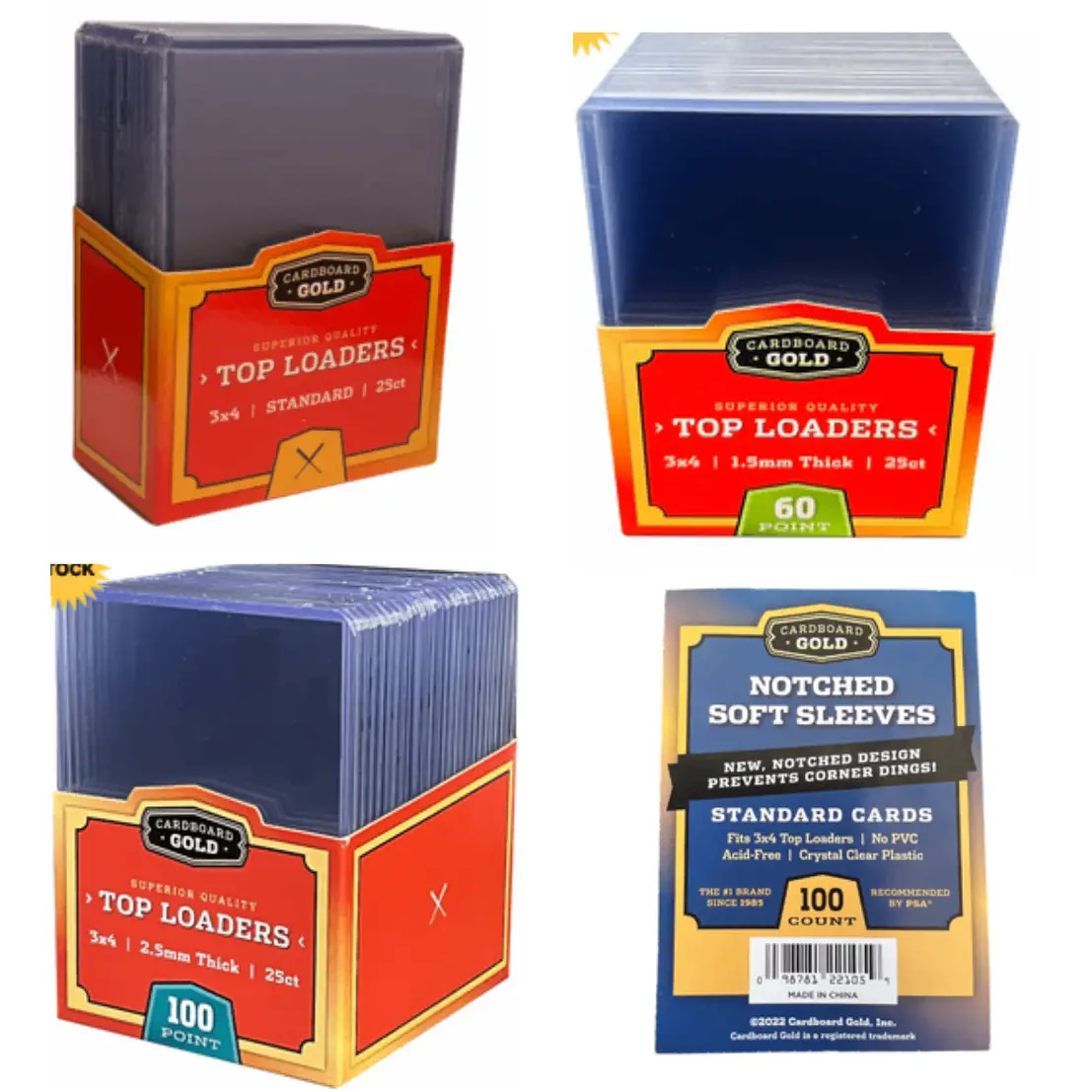 Gold Standard Assorted Top Loaders for Trading Cards (Standard, Thick, Super Thick Sized Top Loaders)