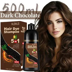 5-in-1 Dark Chocolate Hair Dye Shampoo for Women & Men, Semi-Permanent Hair Color for Gray Coverage, Instant & Long-Lasting Coloring, Herbal Nourishing Formula with Ginseng, Ammonia-Free Shampoo & Conditioner, Easy At-Home Use, 500ml (Champu Para Canas)