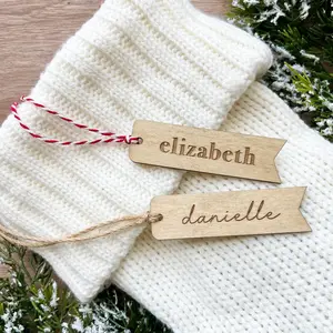 Personalized Wood Name Tag | Slim Wood Stocking Tag | Wood Gift Tag