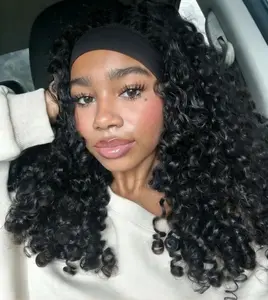 Bling Hair Headband Wig Burmese Curly Human Hair Ready to Wear No Gel No Glue Full Machine Made Wig with Headband 180% Density All Day Wigs for Beginners Friendly Summer Wig #SummerWins #DealsForYouDays