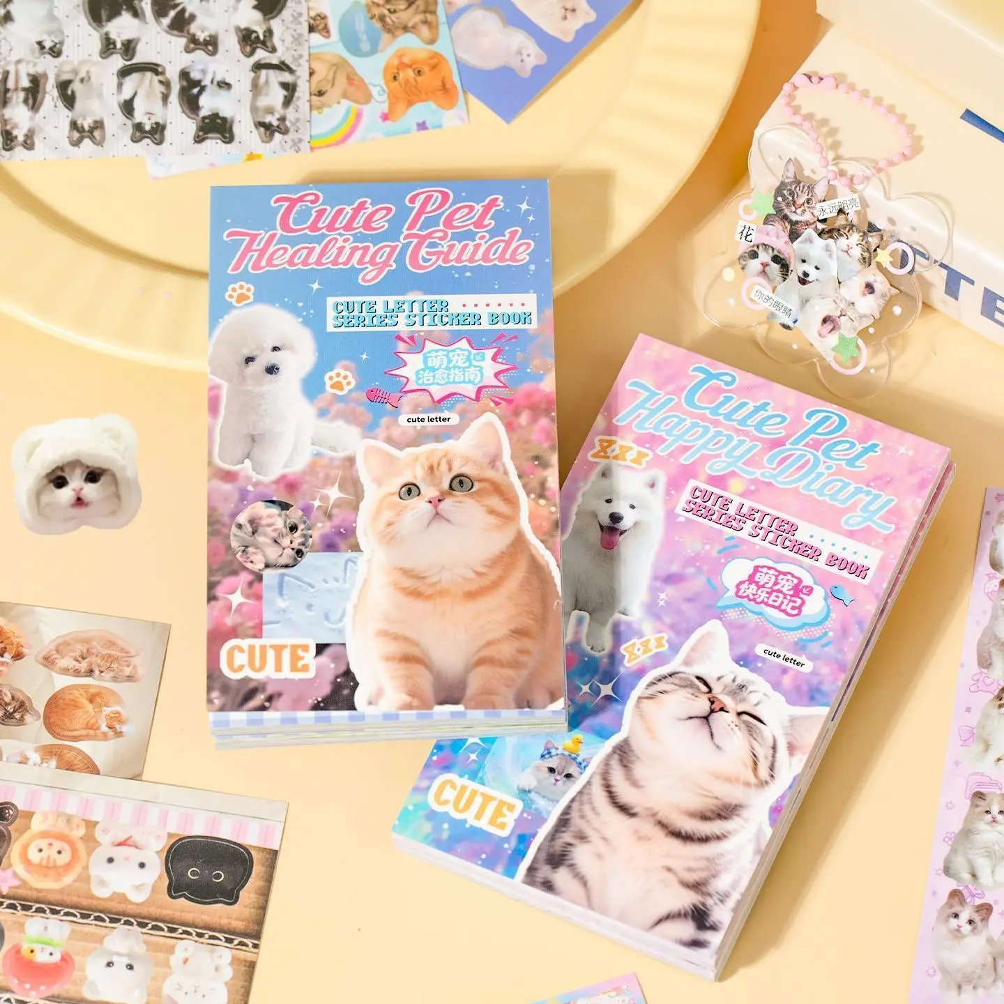 2 Packs Cute Cat Dog Theme Sticker Book, DIY Scene Decor for Phone Case, Diary, Calendar, Photo Album, Frame Decoration