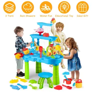 3-Tier Outdoor Toys Water Sand Activity Tables Sensory Table Sand and Water Play Table Kiddie Swimming