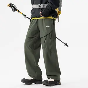 Men’s Outdoor Functional Work Pants for Autumn/Winter – Multi-Pocket, 3D Fit, Windproof & Waterproof, Softshell Mountaineering/Hiking Wide-Leg Mountain-Style Menswear