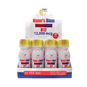 Nano's Bion Mega Forte B12 12,000 mcg 20 Shots 2.4 FL OZ 11 mL Liquid Supplement for Energy & Focus 20 Per Box