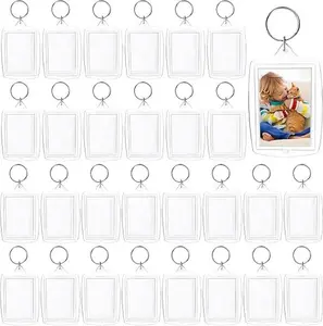 Acrylic Photo Frame Keyring 30 Pcs Keychain Clear Acrylic with Split Ring Insert Keychains Personalised