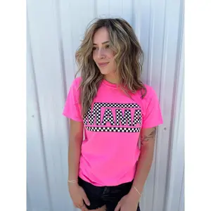 Trendy Checkered Mama T-Shirt Stylish Casual Tee Mother’s Day T-Shirt with Checkered Pattern and Classic Round Design, Perfect Gift for Mom