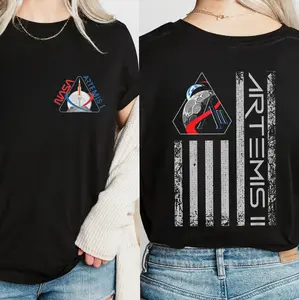 Artemis II Space Mission 2 Sided Tee, NASA Inspired Astronaut Tee, STEM Science Gift, Journey Around Moon and Back 2026 Tops