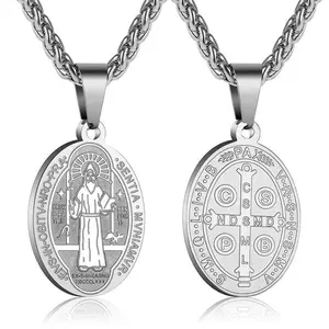 springtok Stainless Steel Necklace Father Benedict Oval Brand Pendant Necklace Men's Daily Wear Gift