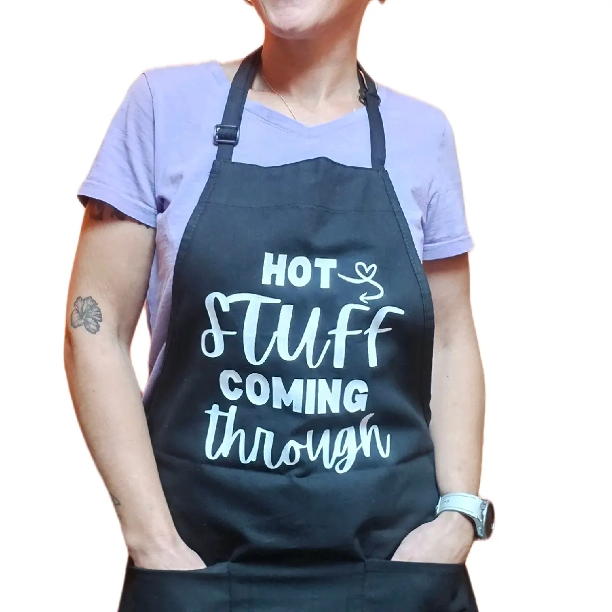 Apron Double Pocket Adjustable Kitchen Apron with Comfortable Strap and White Text Design