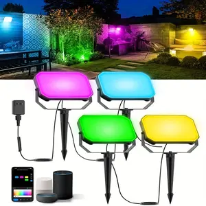 Smart RGBIC Outdoor Flood Lights (4-Pack), 50 Scene Modes LED Landscape Lighting with App Control, All-Weather Yard Decor