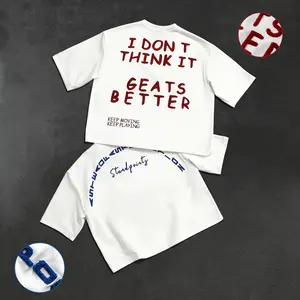 Unisex two-piece set, cropped Y2K street style. Short-sleeve loose oversized top featuring a curved back and towel embroidery with lettering. Perfect for summer fashion styling and trendy parties; an ideal gift for a boyfriend or husband.