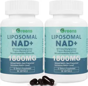 inGreens 2 Cup NAD+ Supplement 1800 mg with Nicotinamide Riboside 200mg, Trans Resveratrol 200mg, Trimethylglycine 200mg，Boost NAD+, Cellular Energy and DNA Repair, 120 Softgels non-pharmaceutical Fitness Healthcare Dietary Edible