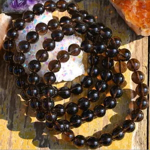 Natural Smoky Quartz 8mm Round Beads Healing Balance Reiki Stretch Women Men Crystal 7'' Lucky Bracelet Gifts