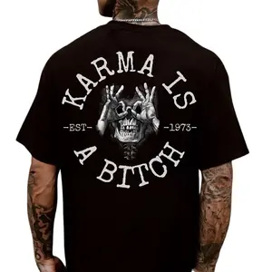 Karma is a B!tch Graphic T-Shirt, Featuring Bold Skeleton and Hand Design with "Karma is a B!tch" Quote, Soft Cotton Fabric, Unisex Fit for Men and Women, Perfect for Tattoo Lovers
