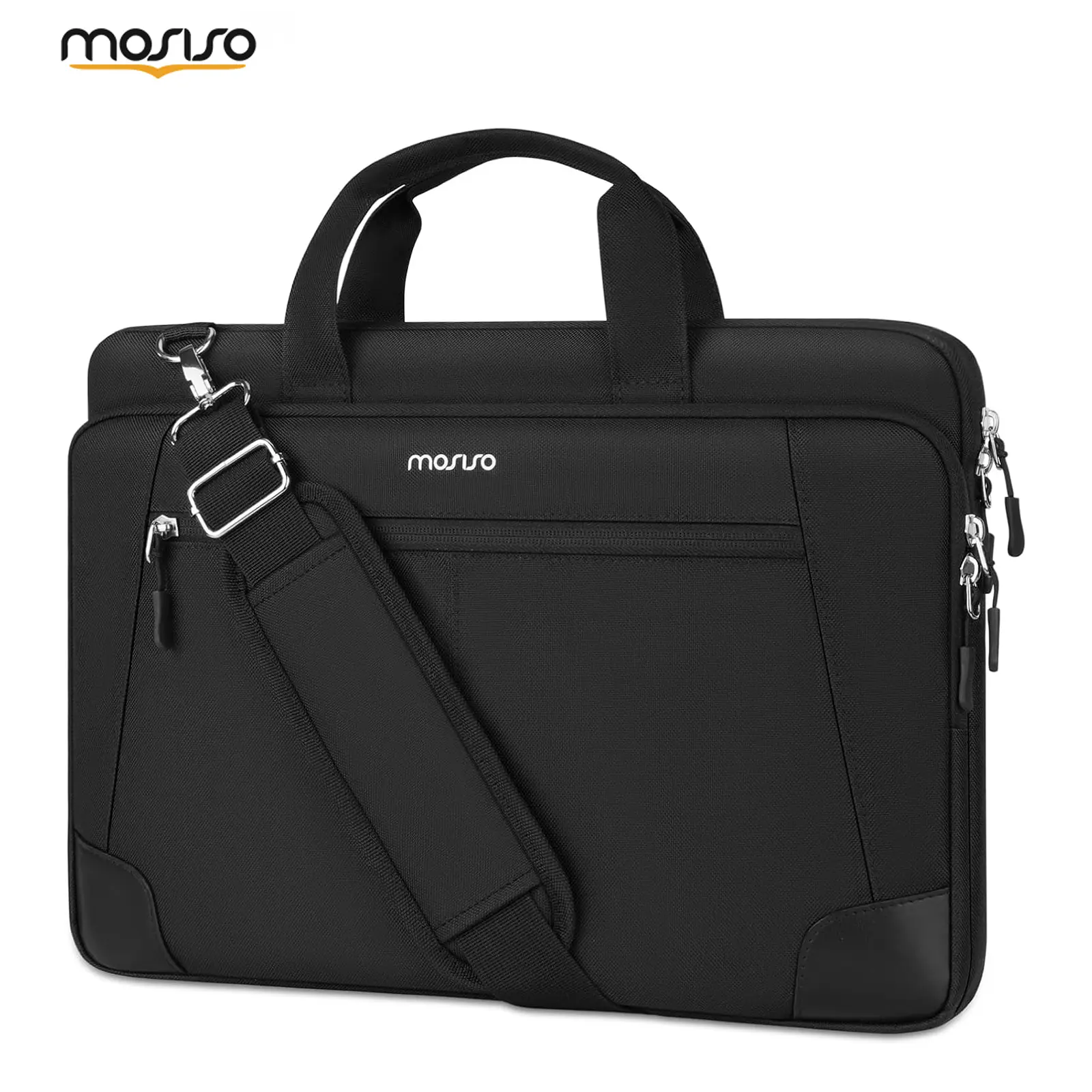 MOSISO 15.6-Inch Laptop Briefcase for Men, Slim Portable Workspace Bag with Padded Compartment, Shoulder Strap, Trolley Sleeve, Business Office Travel Bag for 15-16-Inch Laptops, Black