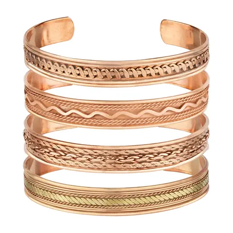 Unisex 4-Pack Copper Magnetic Stackable Bracelets - Adjustable Cuff, Lightweight Metallic, Elegant Minimalist Bangle, Layered Design, 0.56 lb Costume Jewelry, Daily Casual Wear, Great as a Gift