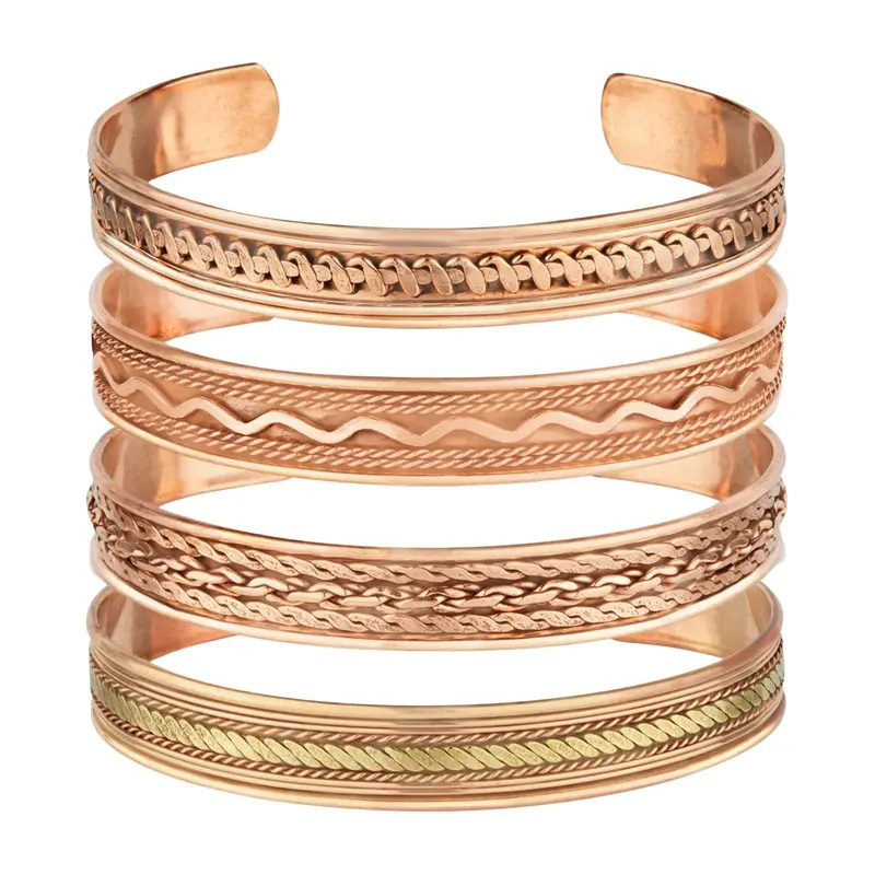 Unisex 4-Pack Copper Magnetic Stackable Bracelets - Adjustable Cuff, Lightweight Metallic, Elegant Minimalist Bangle, Layered Design, 0.56 lb Costume Jewelry, Daily Casual Wear, Great as a Gift