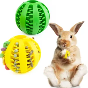 Rabbit Teething Toys Ball Small Animals Play Balls Treat Dispensing Rabbit Balls Puzzle Chew Balls & Rolling Toys for Bunny, Improve Pets Teeth Health for Rabbit, Guinea Pigs 2pack