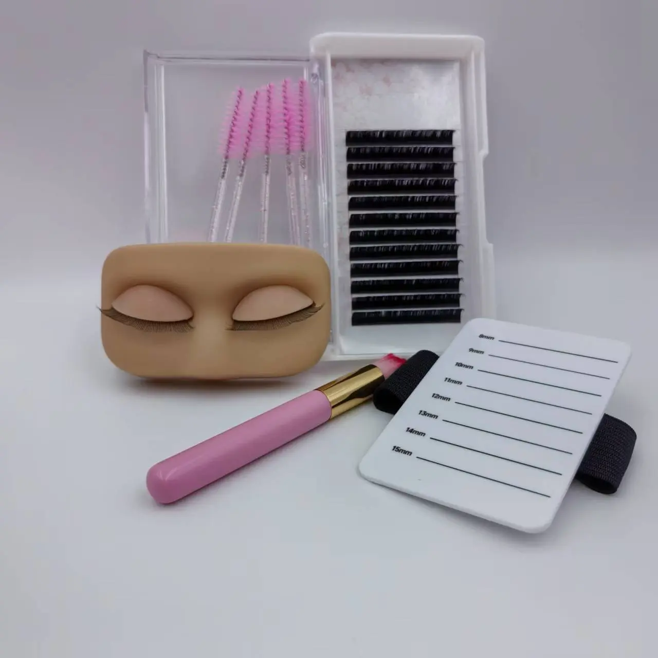 Portable Handheld False Eyelash Practice Set, DIY Lash Kit, Includes Model Head Block, Fake Lashes, Mousse Brush, Eyelash Holder, 5 Eyelash Brushes, Eyelash Tools, Cosmetic Tools, Make Up Tools