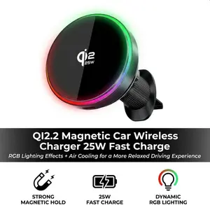Qi2 25W Magnetic Car Charger Fast Charging Solution | RGB Light Wireless Phone Holder for Car
