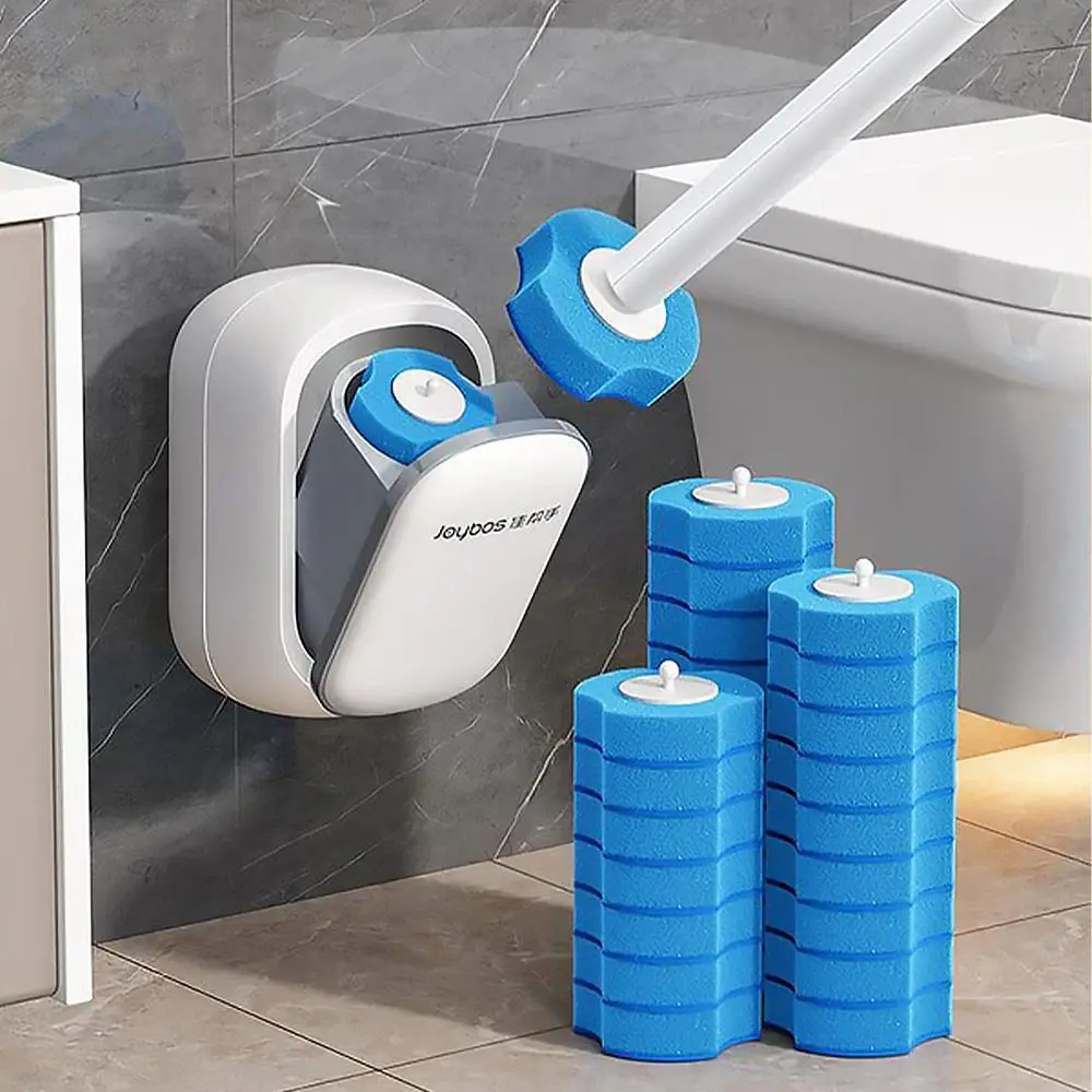 Wall-Mounted Disposable Toilet Brush & Holder Set with 8 Sponge Refills | No-Touch Toilet Cleaning Wand, Quick-Release Hygienic System for Deep Cleaning Rim & Corners, Space-Saving Bathroom Cleaner Kit