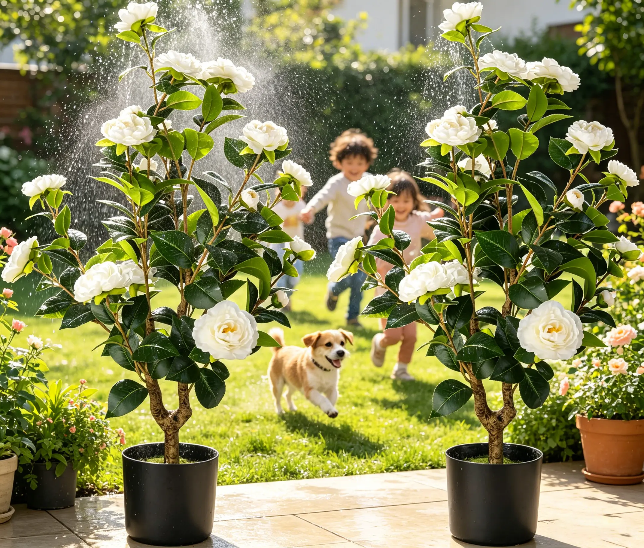 Artificial Camellia Tree 2 Pack - Realistic Camellia Plants in Pot with White Flowers, Lifelike Faux Greenery for Living Room, Patio, or Wedding, White