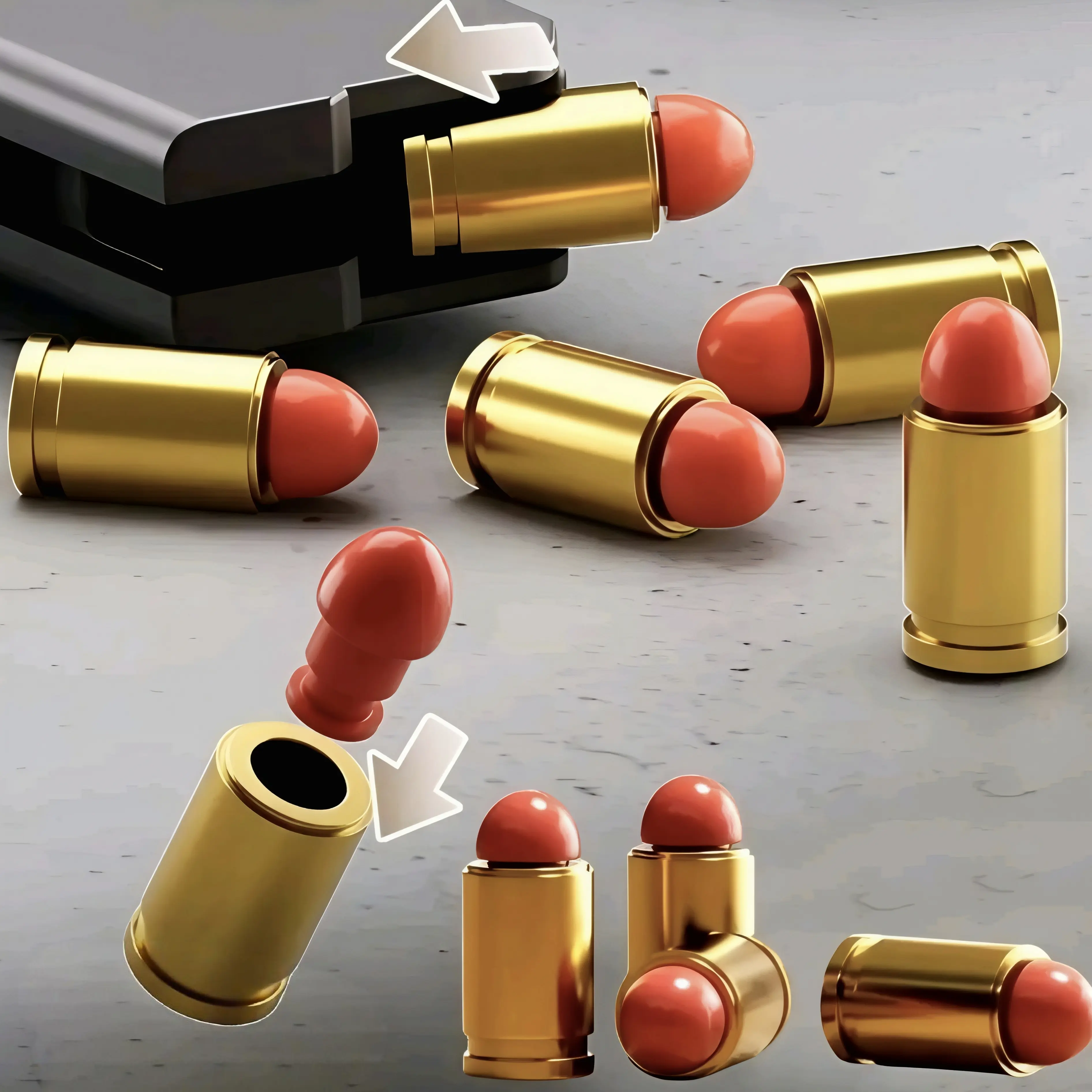 Rechargeable Flashlight and Safety toy bullet replacement kit, suitable for toy pistols, non-electric PC materials, and toy pistols, including 12 plastic shells and 100 plastic bullets